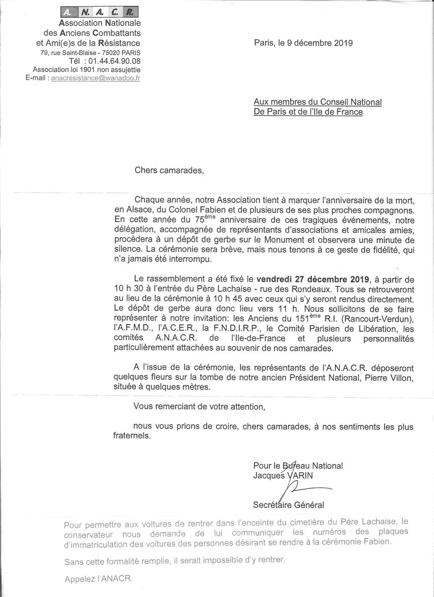 Anniv.Mort Colonel FABIEN